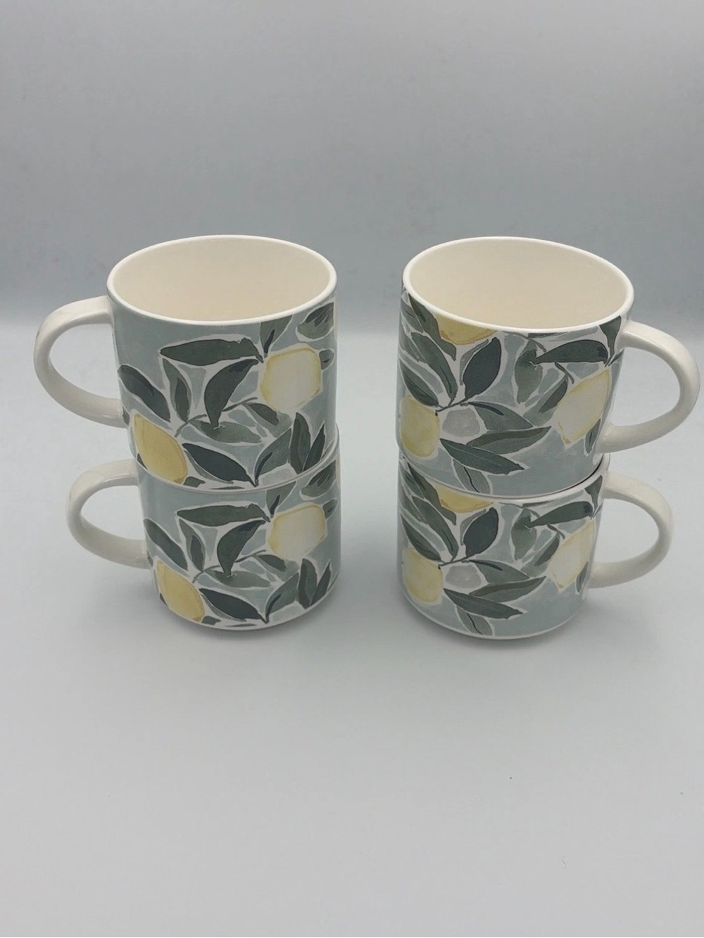 Pottery Barn Lot of 4 Coffee Mugs Rebecca Atwood Lemon Stoneware Cups